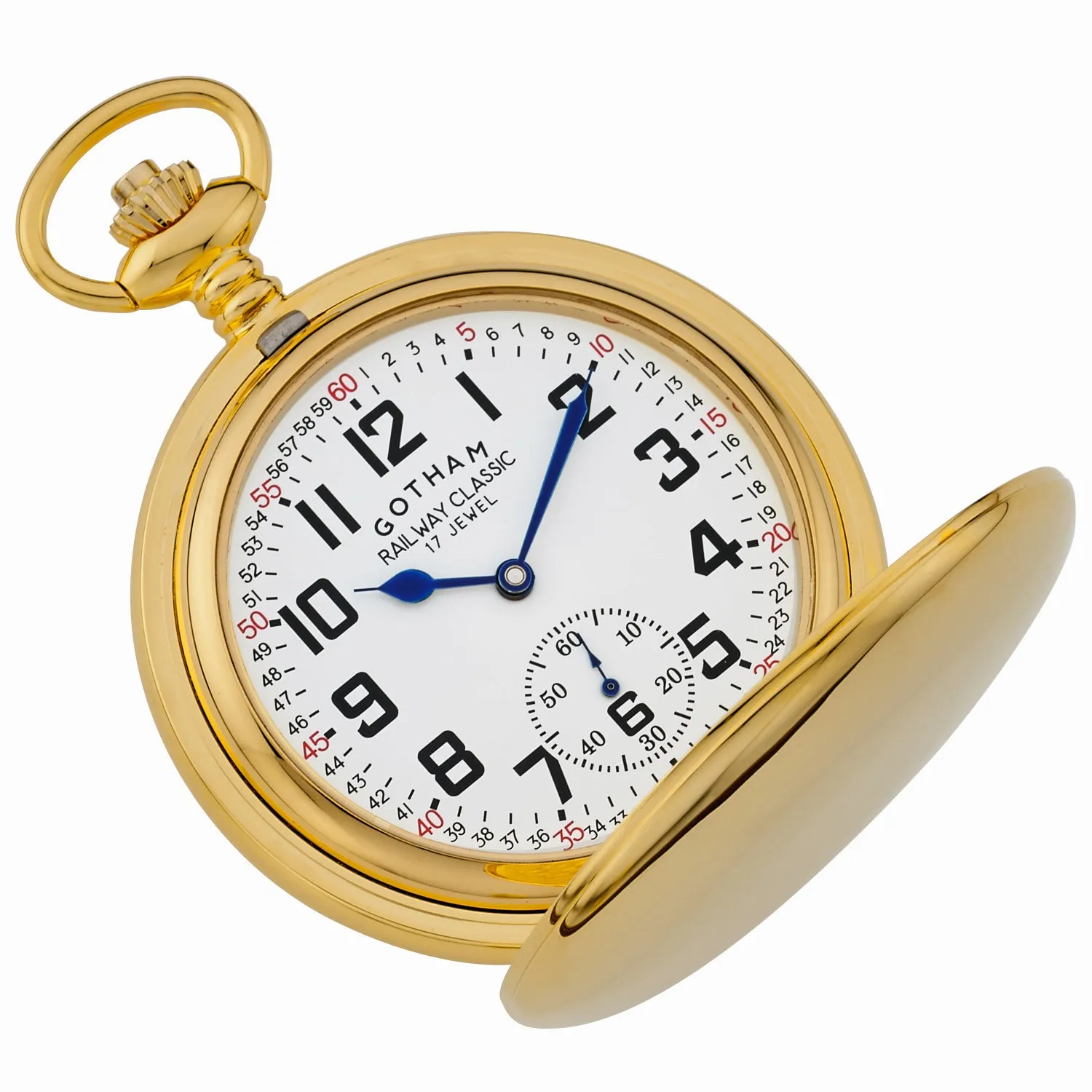 Gotham Men's Gold-Tone Railroad Style Double Hunter 17 Jewel Mechanical Pocket Watch # GWC18806G