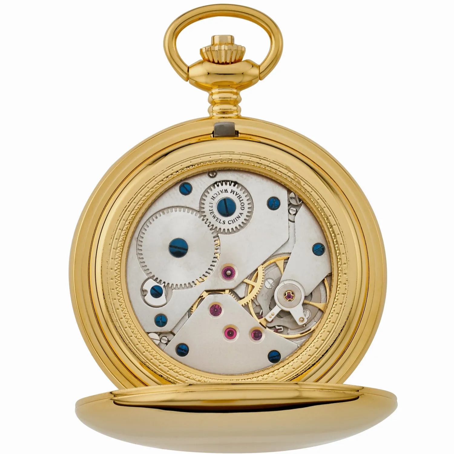 Gotham Men's Gold-Tone Railroad Style Double Hunter 17 Jewel Mechanical Pocket Watch # GWC18806G