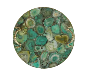 Green Agate Round Serving Tray With Brass Handles