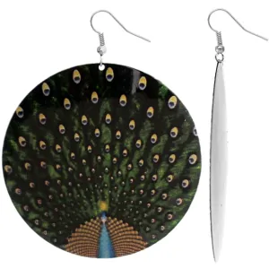 Green Black Spotted Glossy Peacock Earrings