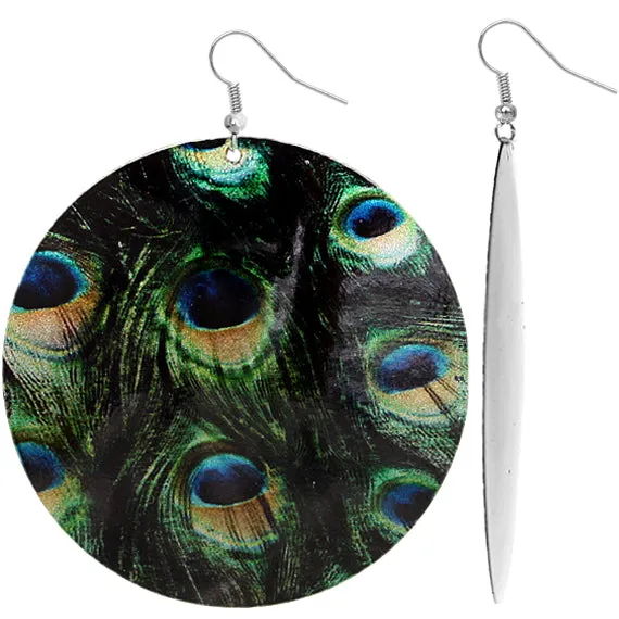 Green Blue Spotted Glossy Peacock Earrings