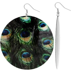 Green Blue Spotted Glossy Peacock Earrings