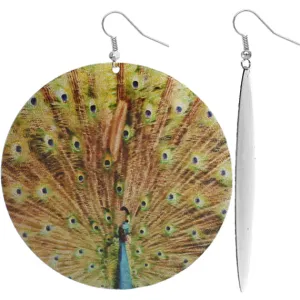 Green Brown Spotted Glossy Peacock Earrings