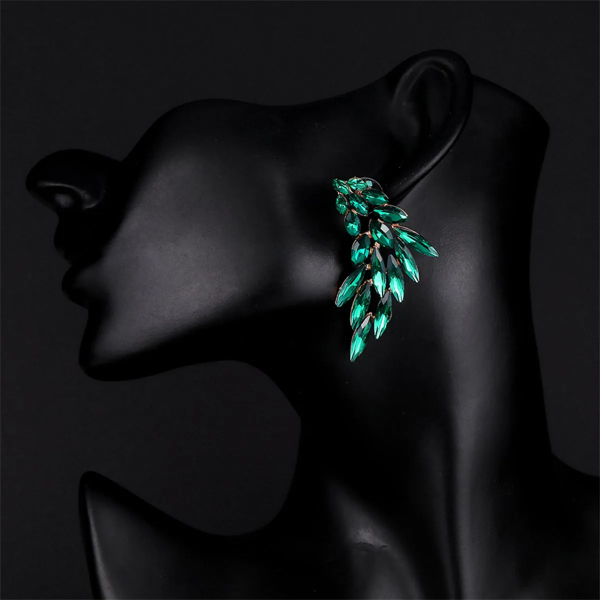 Green Crystal & 18K Gold-Plated Wing Drop Earrings