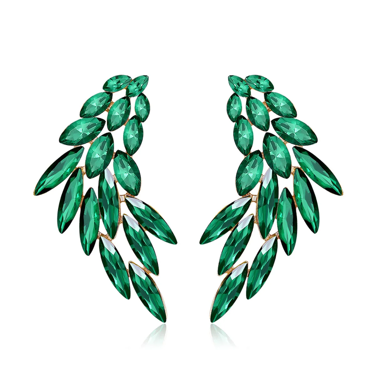 Green Crystal & 18K Gold-Plated Wing Drop Earrings