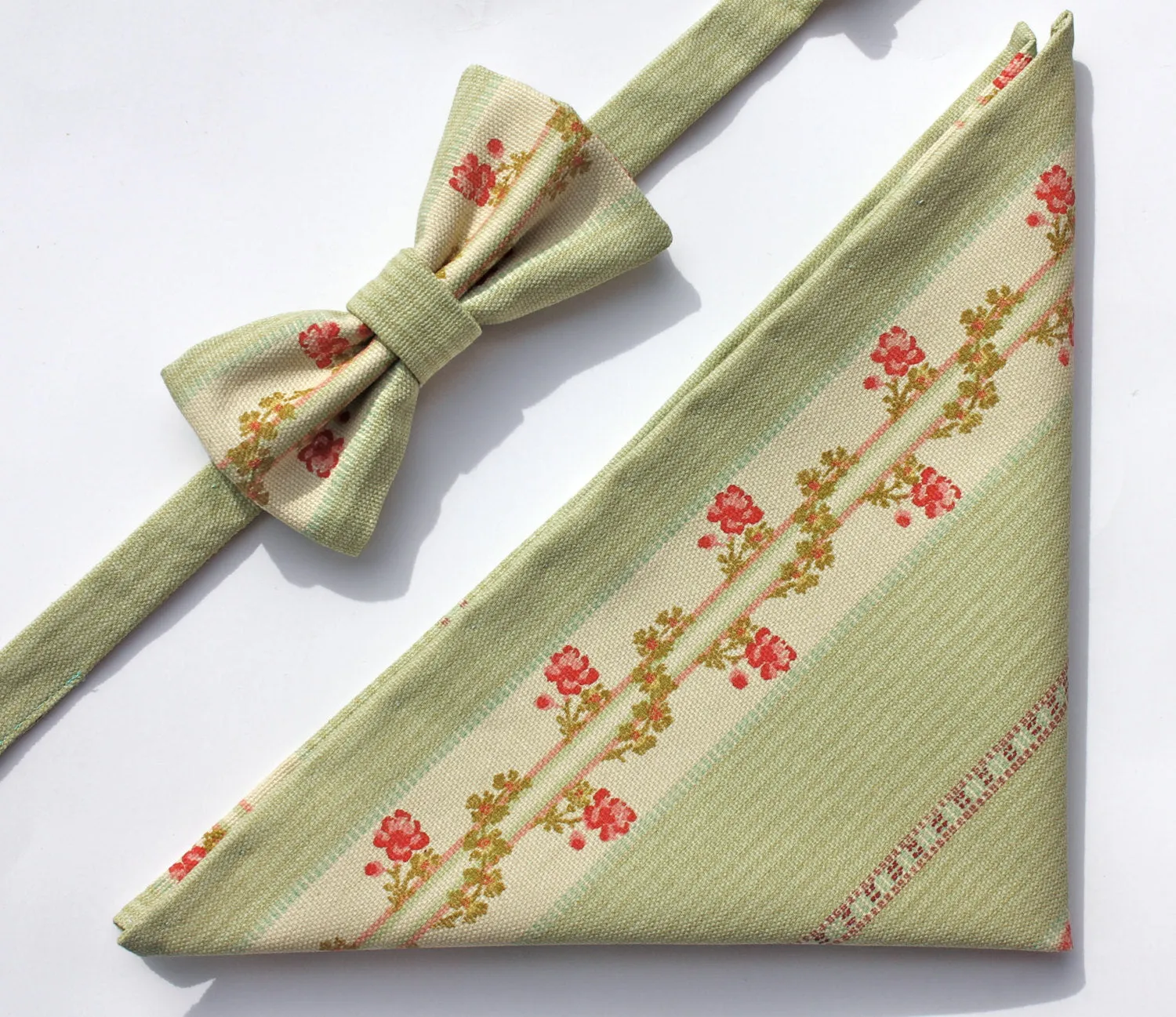 Green Floral Stripe Pocket Square