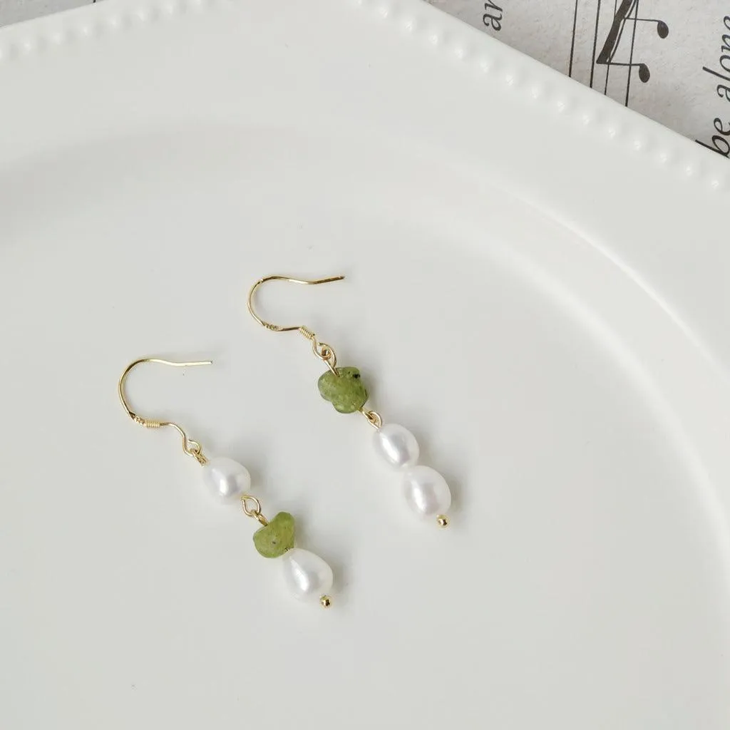 Green Quartz and Pearl Earrings (2 Styles)