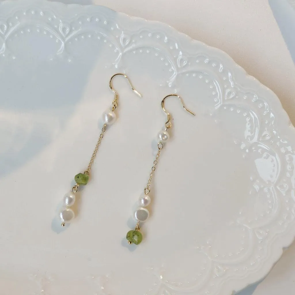 Green Quartz and Pearl Earrings (2 Styles)