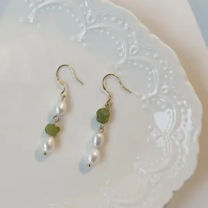 Green Quartz and Pearl Earrings (2 Styles)