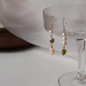 Green Quartz Pearl Earrings - Anya