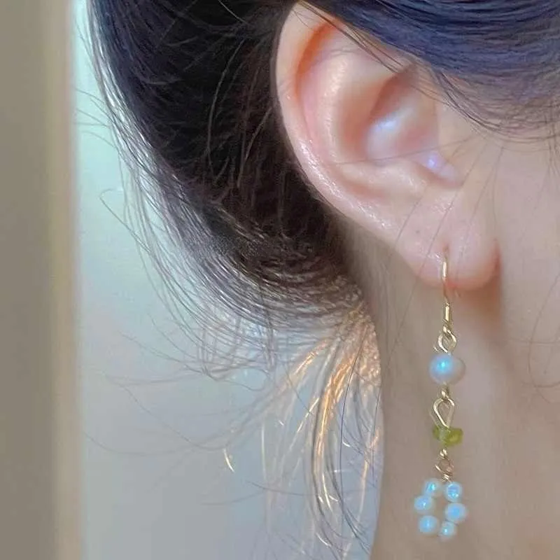 Green Quartz Pearl Earrings - Anya