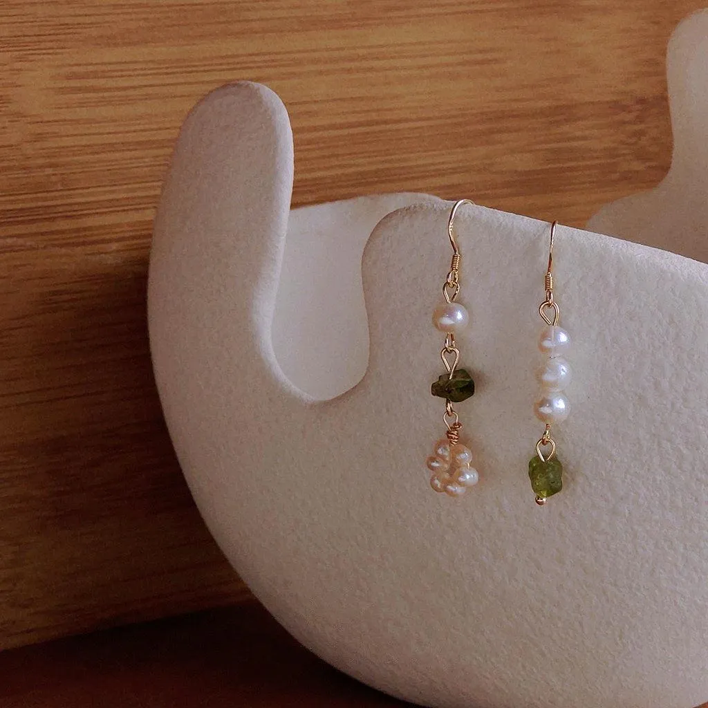 Green Quartz Pearl Earrings - Anya