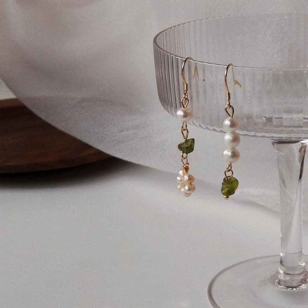 Green Quartz Pearl Earrings - Anya