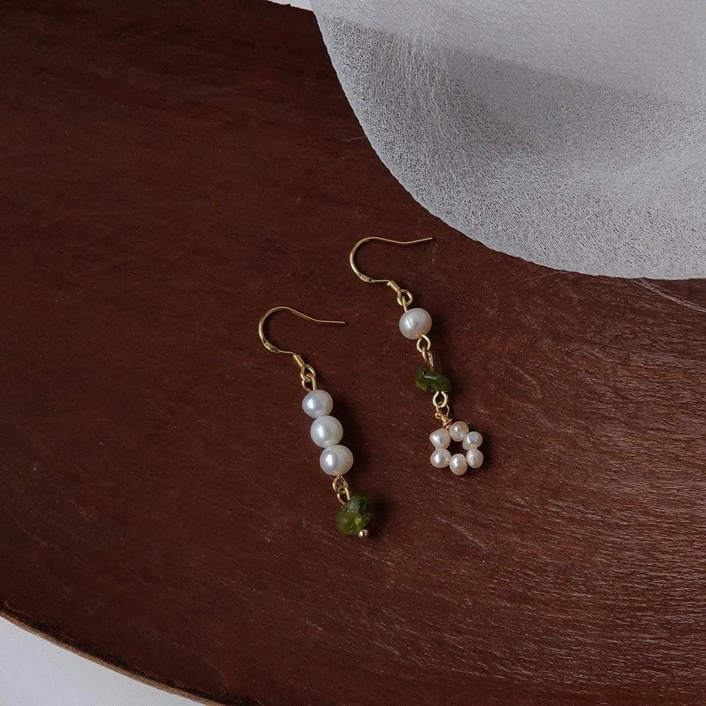 Green Quartz Pearl Earrings - Anya