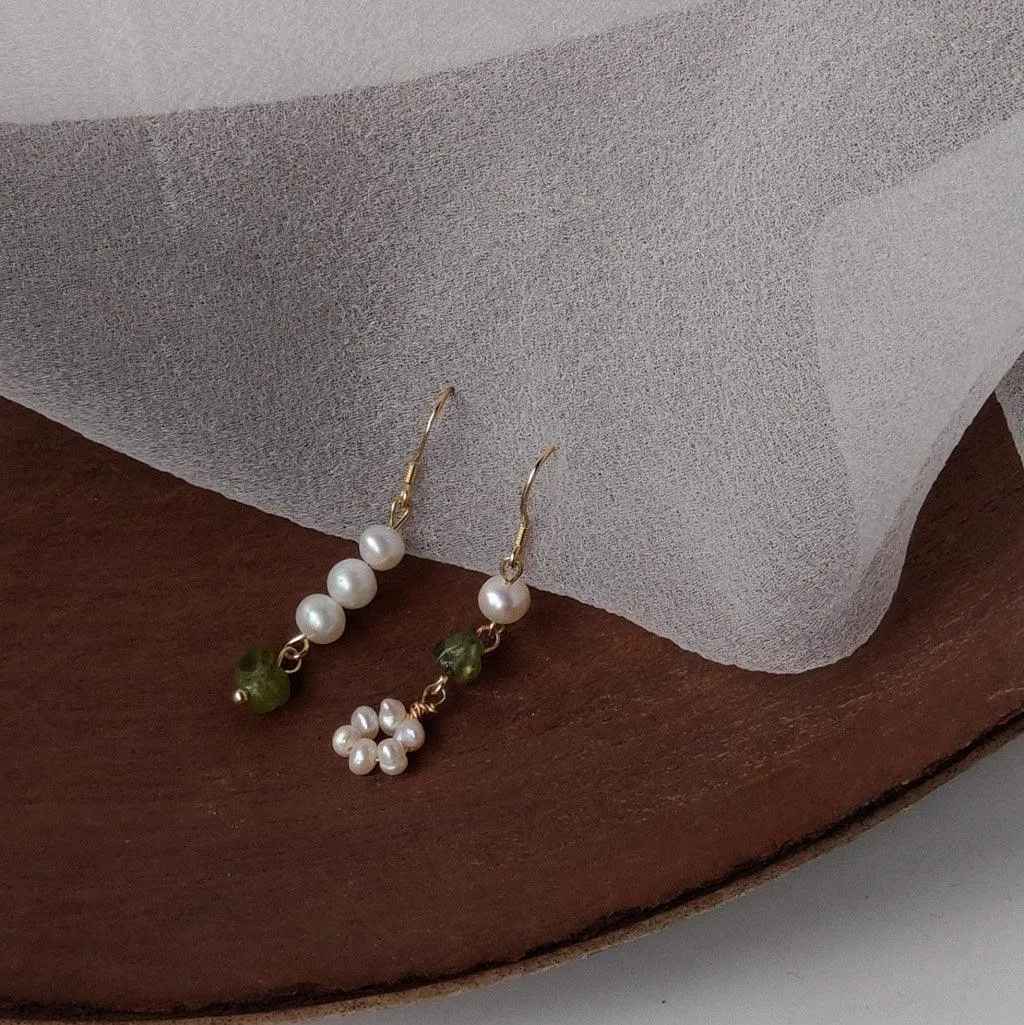 Green Quartz Pearl Earrings - Anya