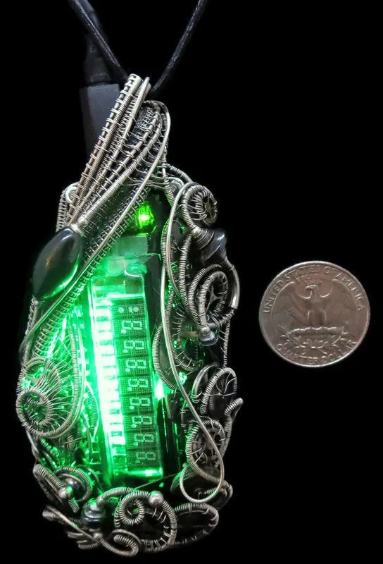 Green Sweeper Nixie Tube Steampunk/Cyberpunk Fusion LED Necklace