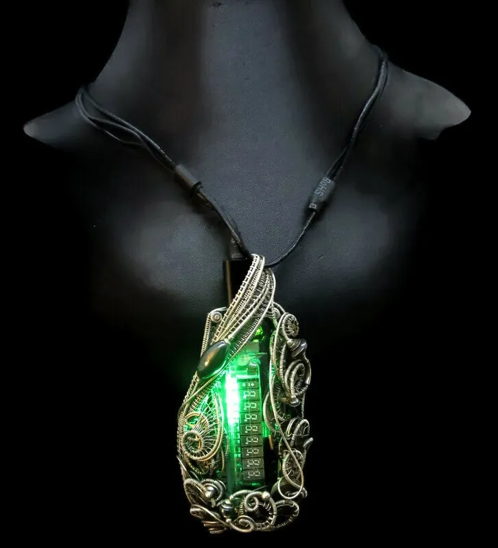 Green Sweeper Nixie Tube Steampunk/Cyberpunk Fusion LED Necklace