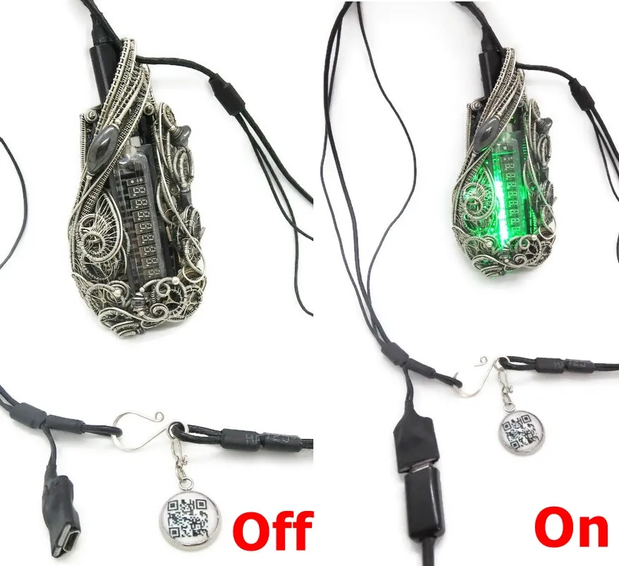 Green Sweeper Nixie Tube Steampunk/Cyberpunk Fusion LED Necklace
