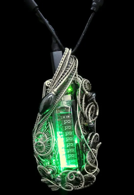 Green Sweeper Nixie Tube Steampunk/Cyberpunk Fusion LED Necklace