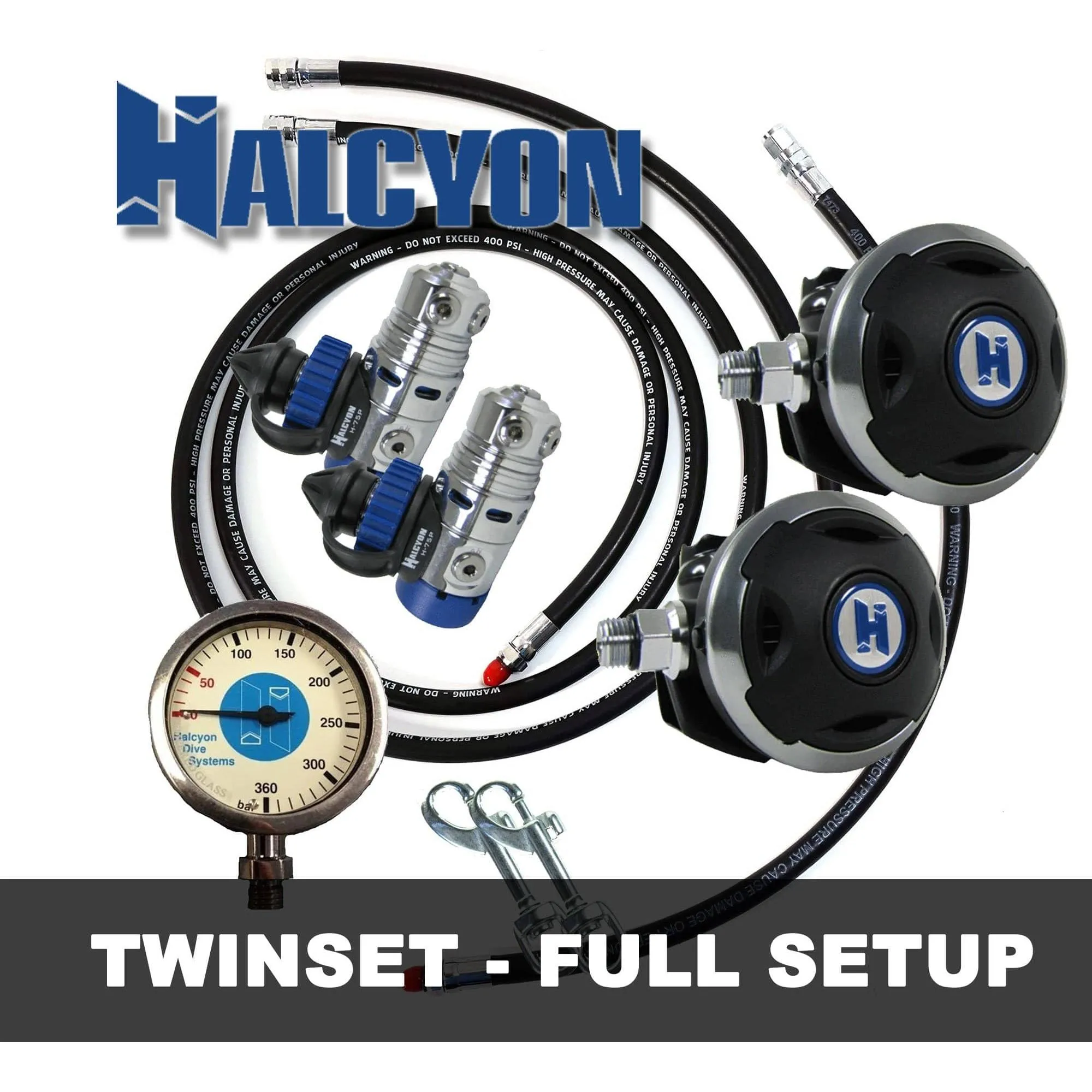 Halcyon Complete Twinset Regulator Set - Premium Piston System - H-74PD, Halo