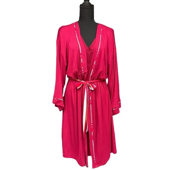 Hale Bob Burgundy Kimono Robe with Tie Belt - Size L NWT
