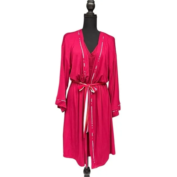 Hale Bob Burgundy Kimono Robe with Tie Belt - Size L NWT