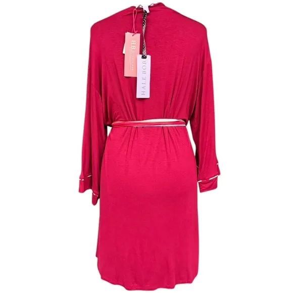 Hale Bob Burgundy Kimono Robe with Tie Belt - Size L NWT