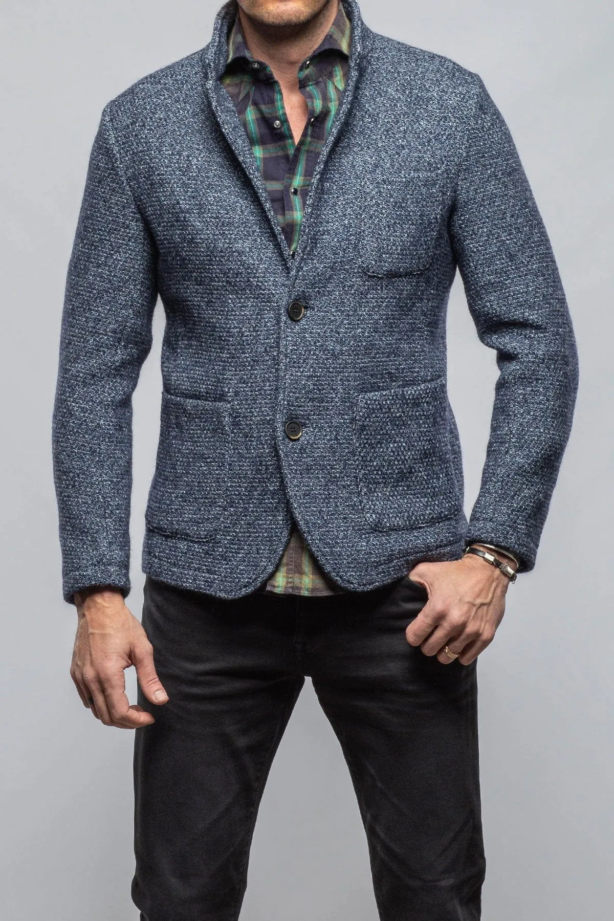 Halifax Knit Coat In Washed Navy