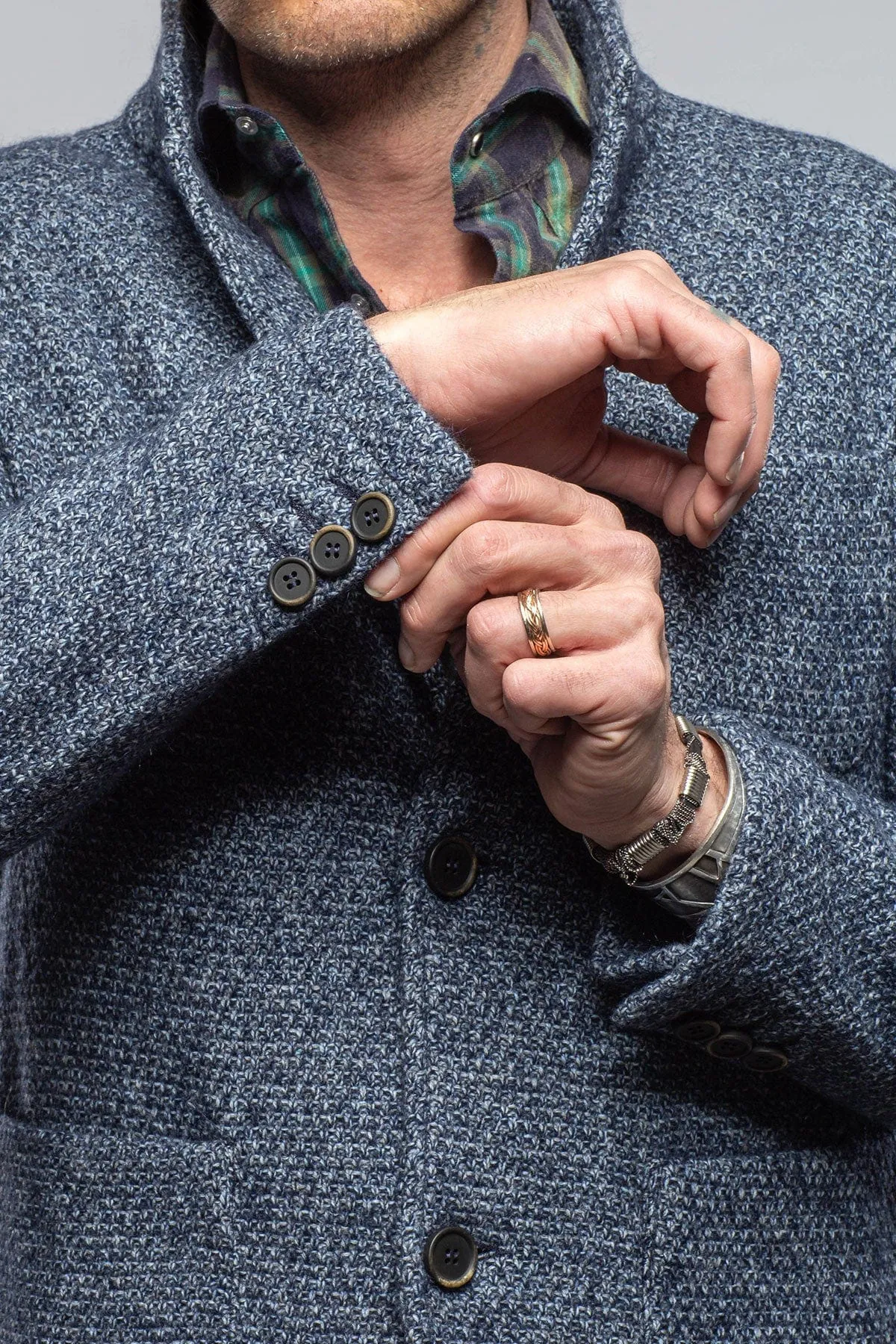 Halifax Knit Coat In Washed Navy