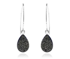 Hammered Teardrop Black Druzy Earrings