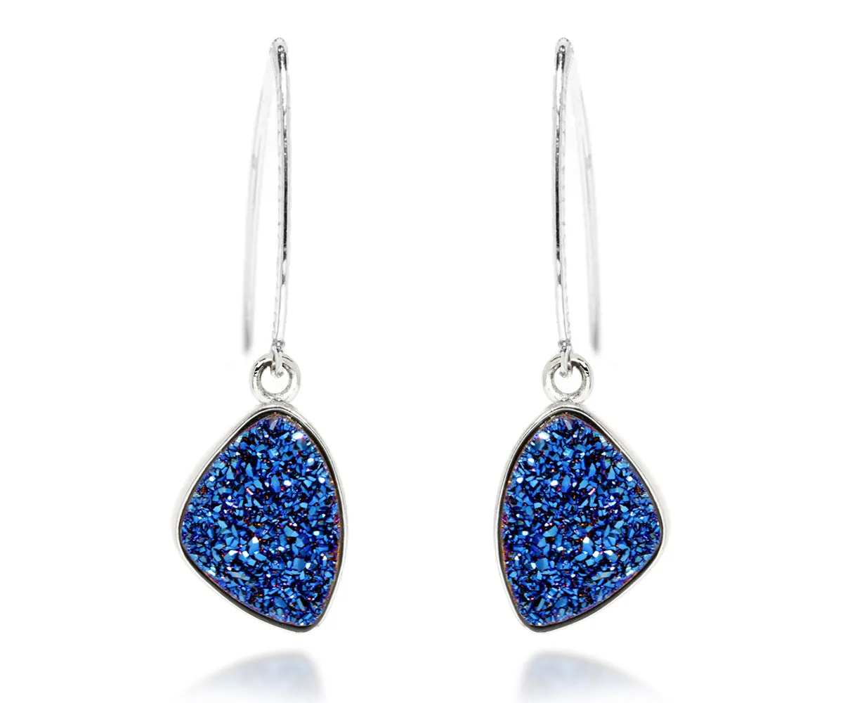 Hammered Trillion Blue Druzy Earrings