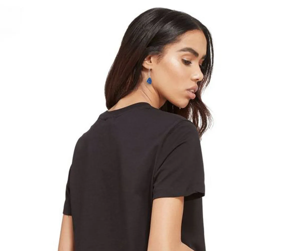 Hammered Trillion Blue Druzy Earrings