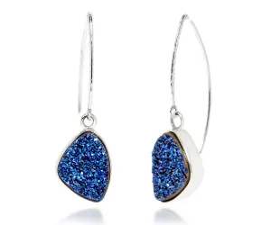 Hammered Trillion Blue Druzy Earrings