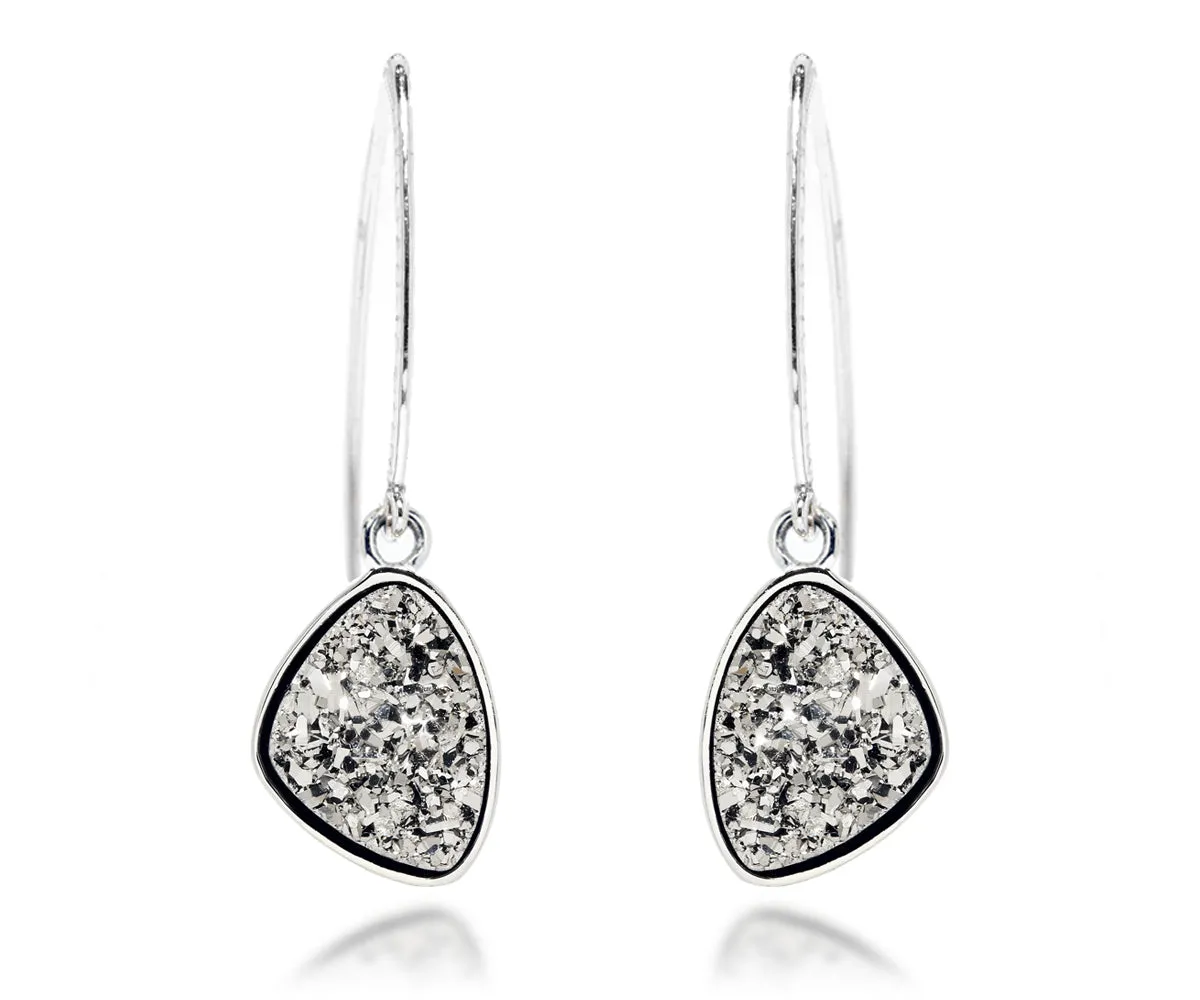 Hammered Trillion Platinum Druzy Earrings