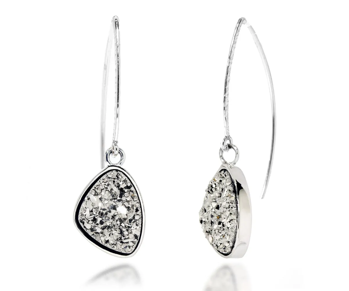 Hammered Trillion Platinum Druzy Earrings