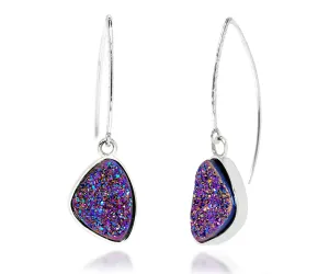 Hammered Trillion Purple Rainbow Druzy Earrings