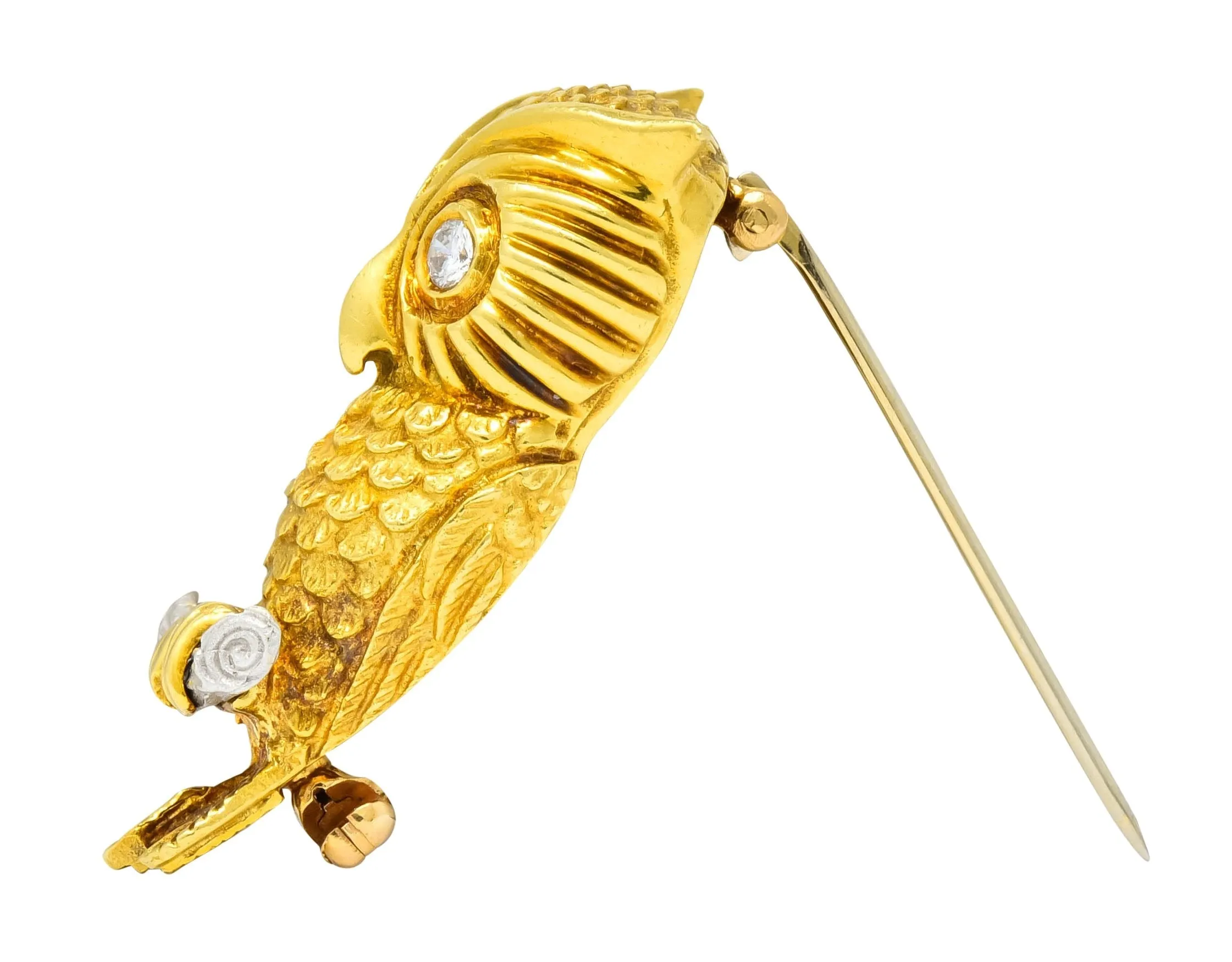 Hammerman Bros. French Diamond Platinum 18 Karat Gold Owl Vintage Brooch