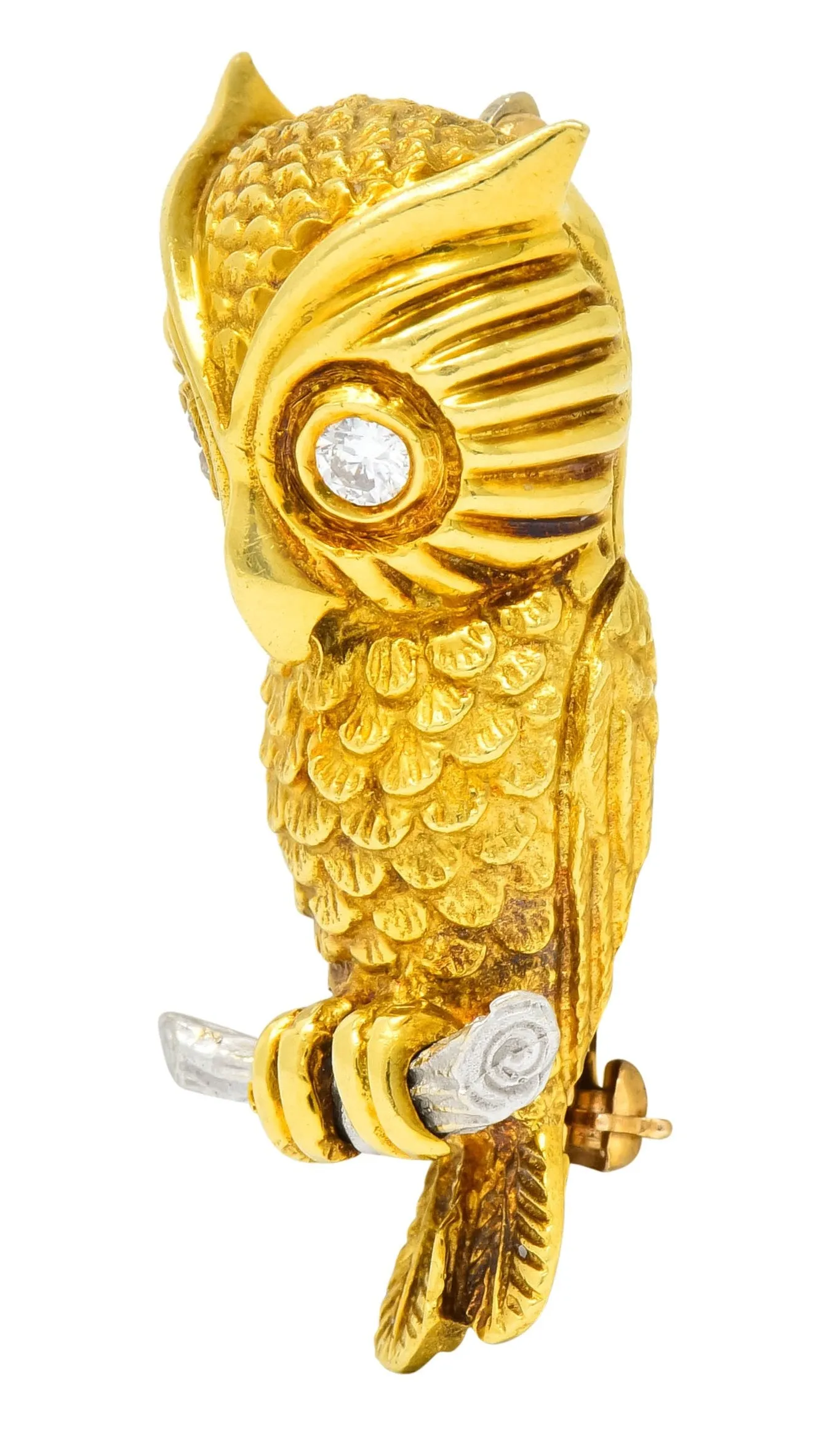 Hammerman Bros. French Diamond Platinum 18 Karat Gold Owl Vintage Brooch