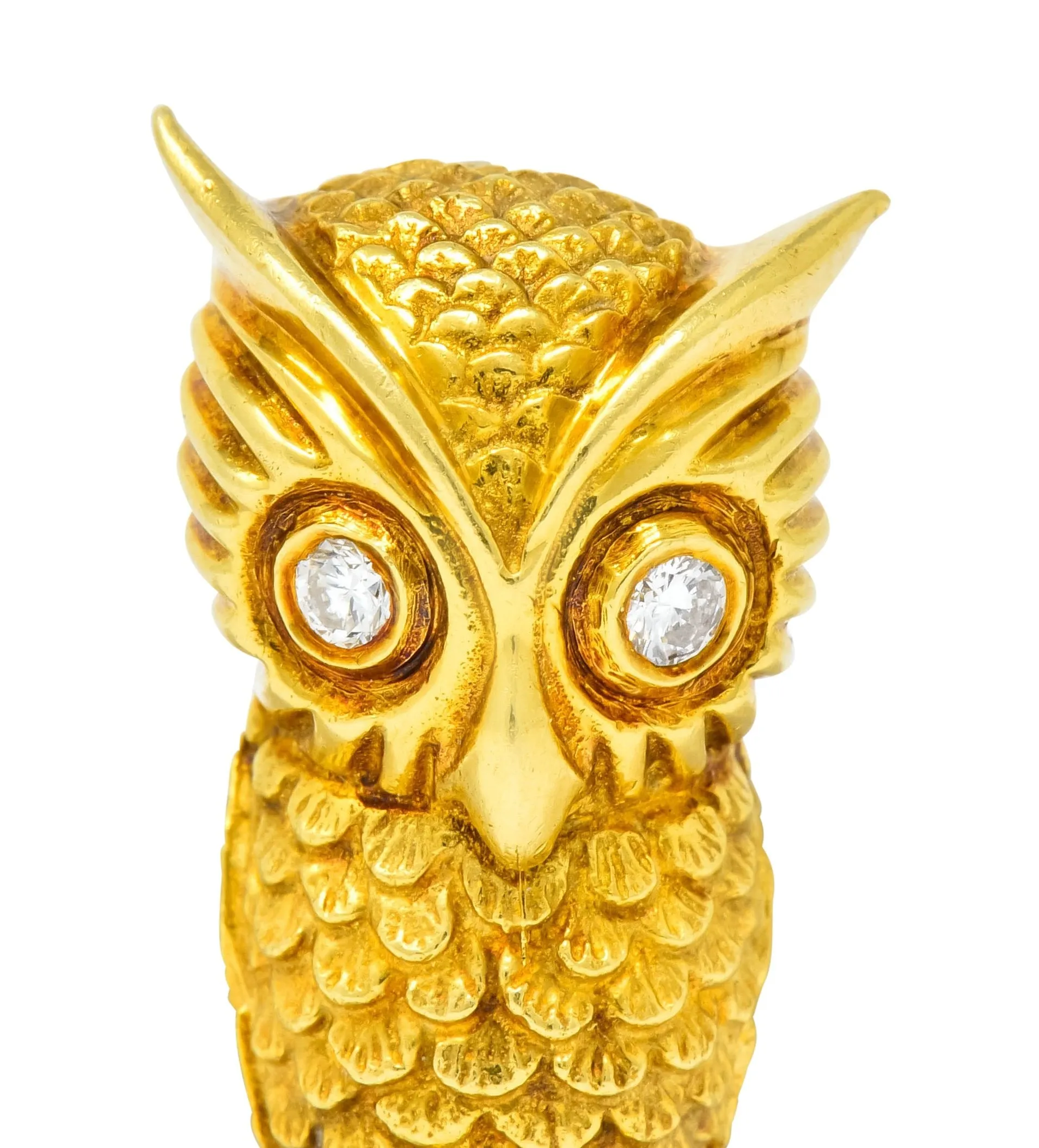 Hammerman Bros. French Diamond Platinum 18 Karat Gold Owl Vintage Brooch