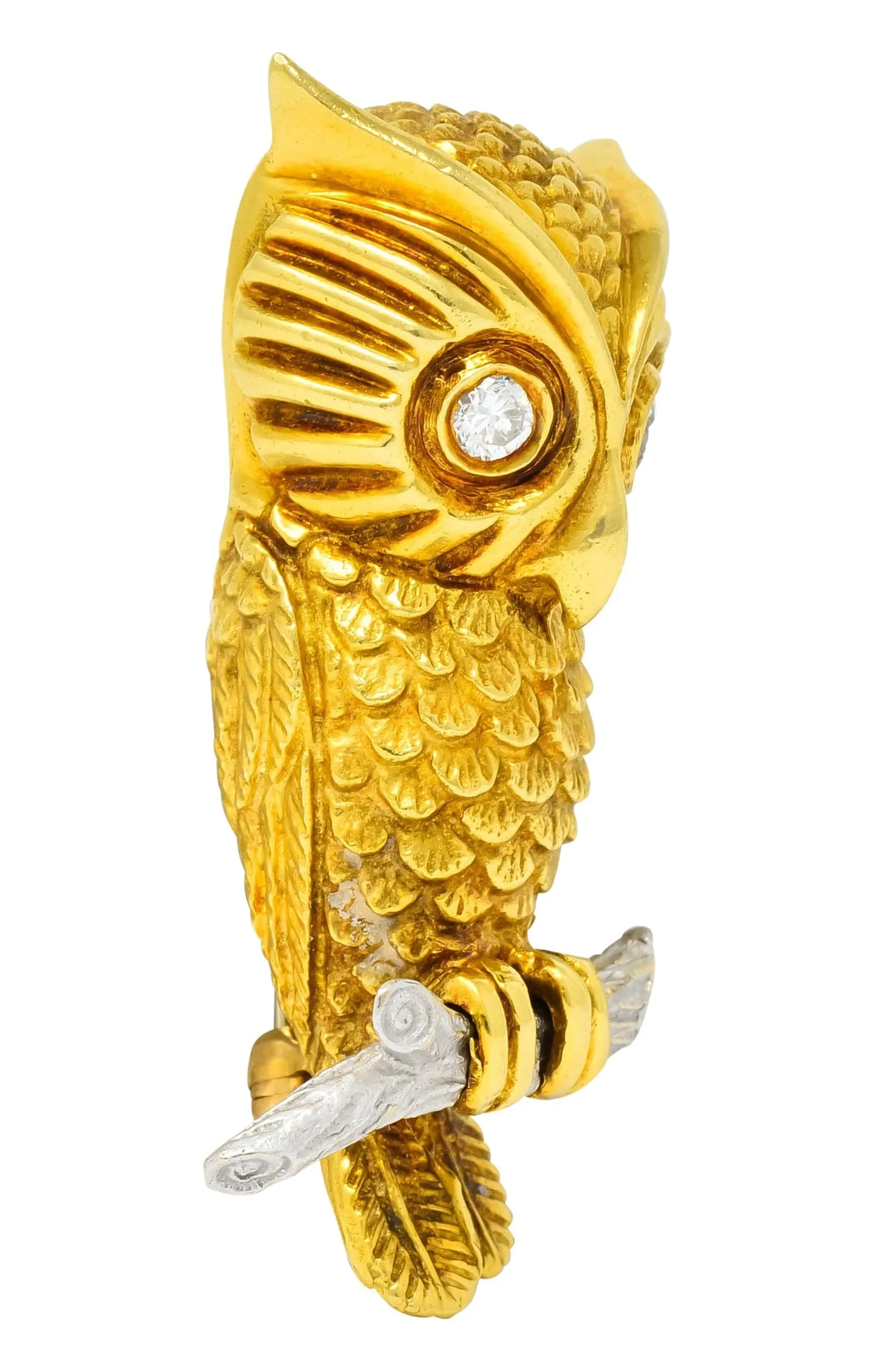 Hammerman Bros. French Diamond Platinum 18 Karat Gold Owl Vintage Brooch