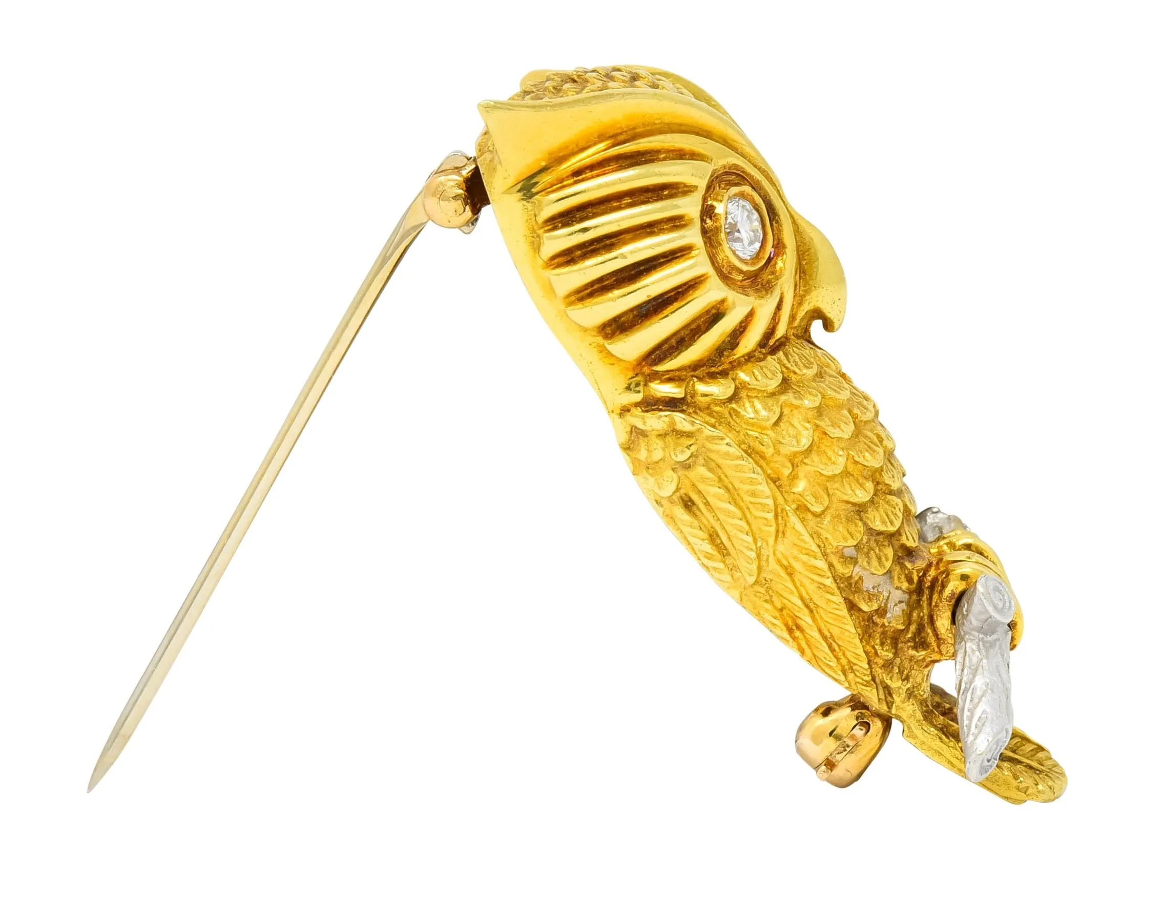 Hammerman Bros. French Diamond Platinum 18 Karat Gold Owl Vintage Brooch