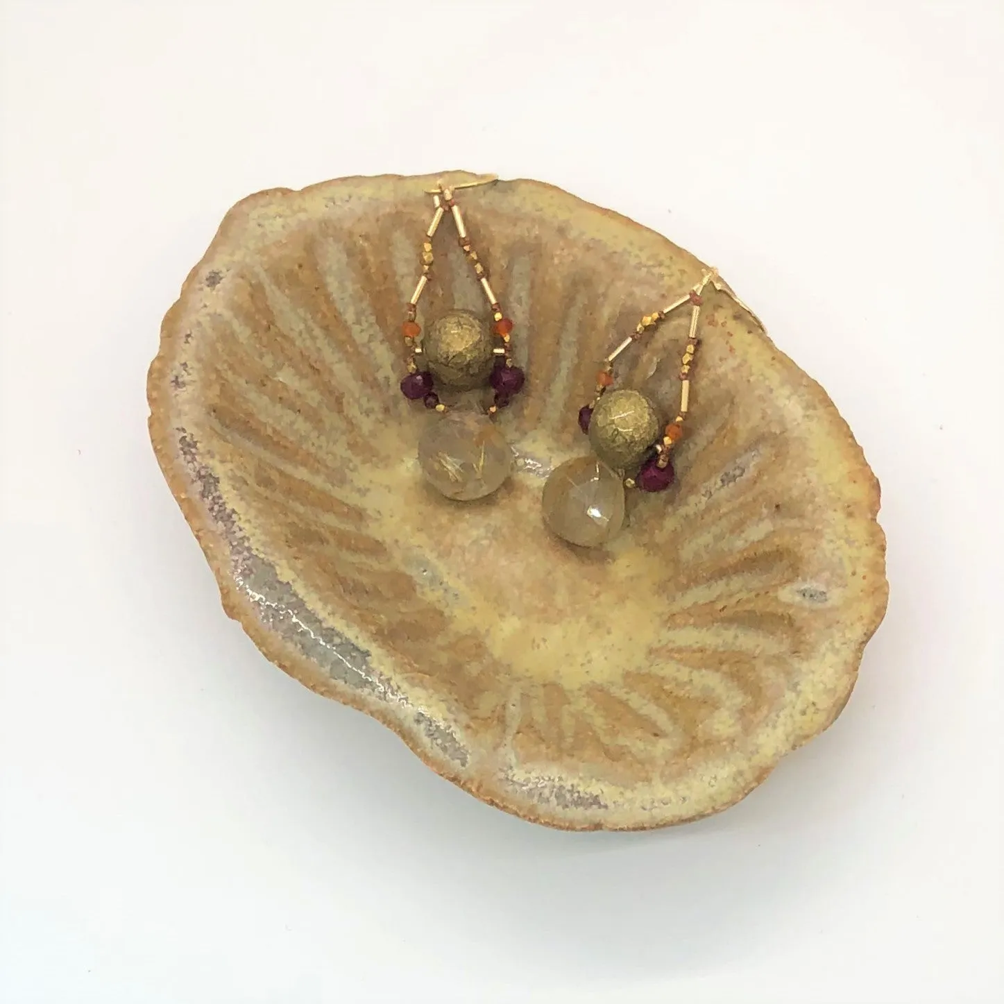 Handmade Paper Bead Earrings with Knotted Gems