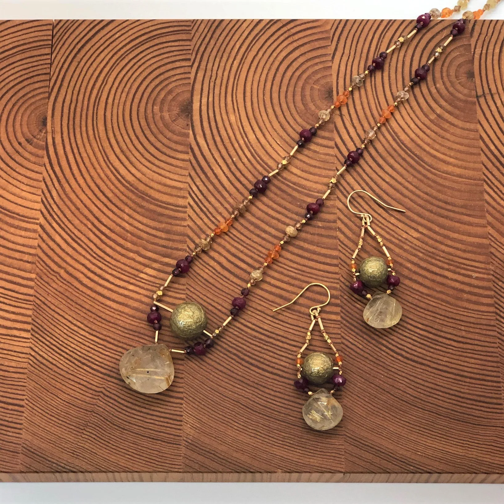 Handmade Paper Bead Earrings with Knotted Gems
