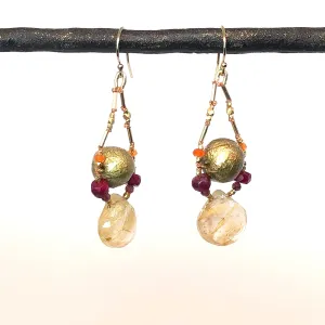 Handmade Paper Bead Earrings with Knotted Gems