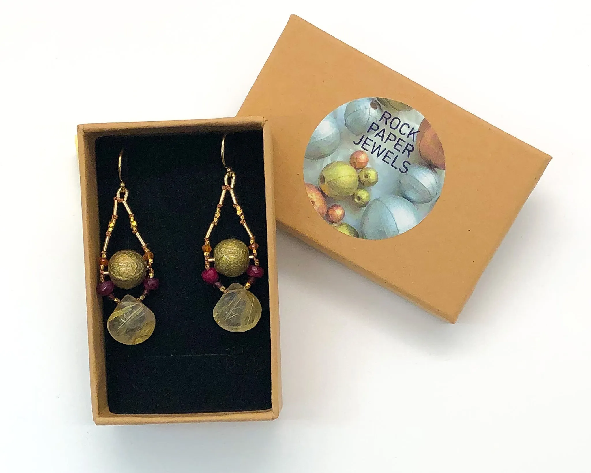 Handmade Paper Bead Earrings with Knotted Gems