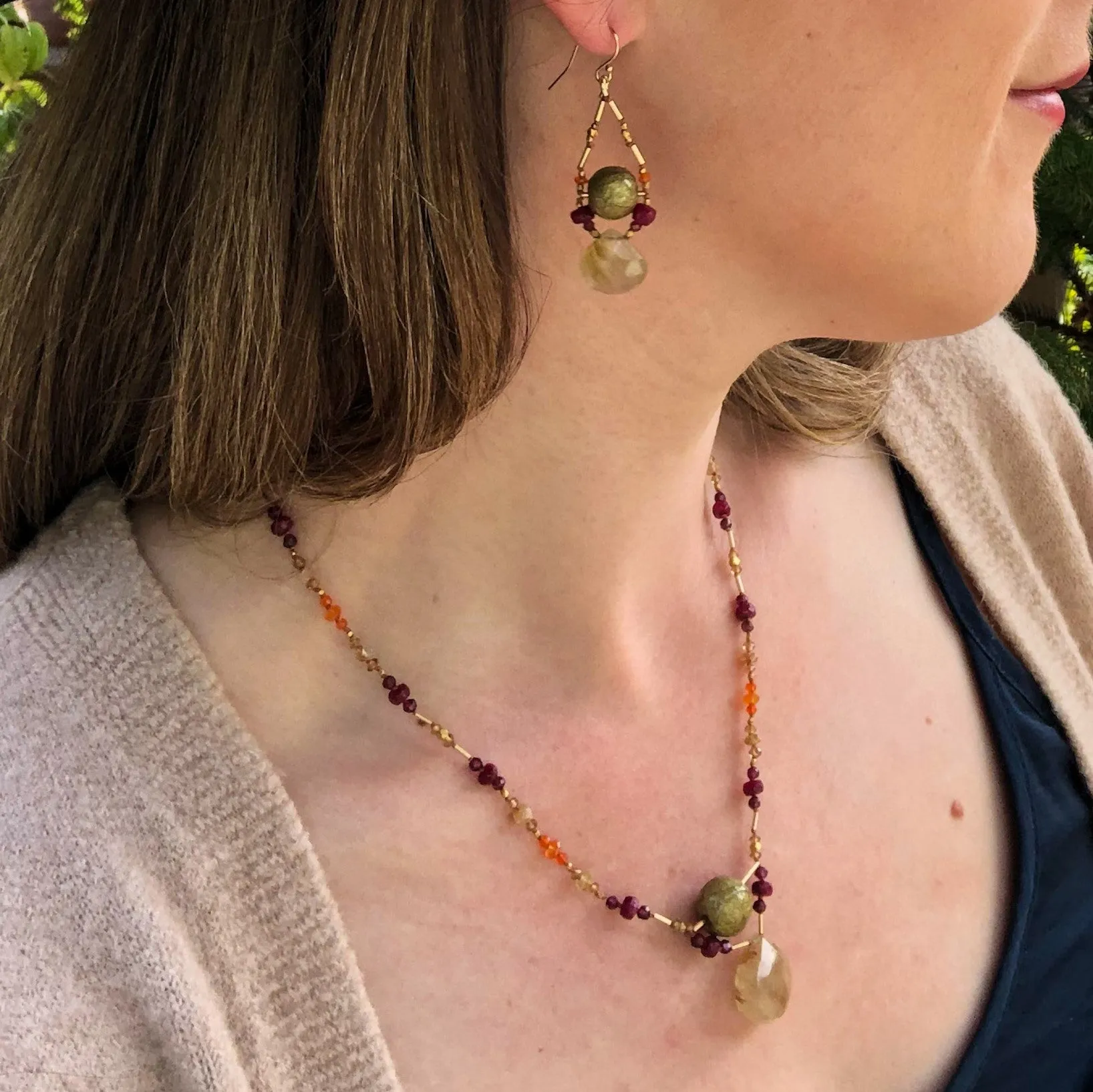 Handmade Paper Bead Earrings with Knotted Gems