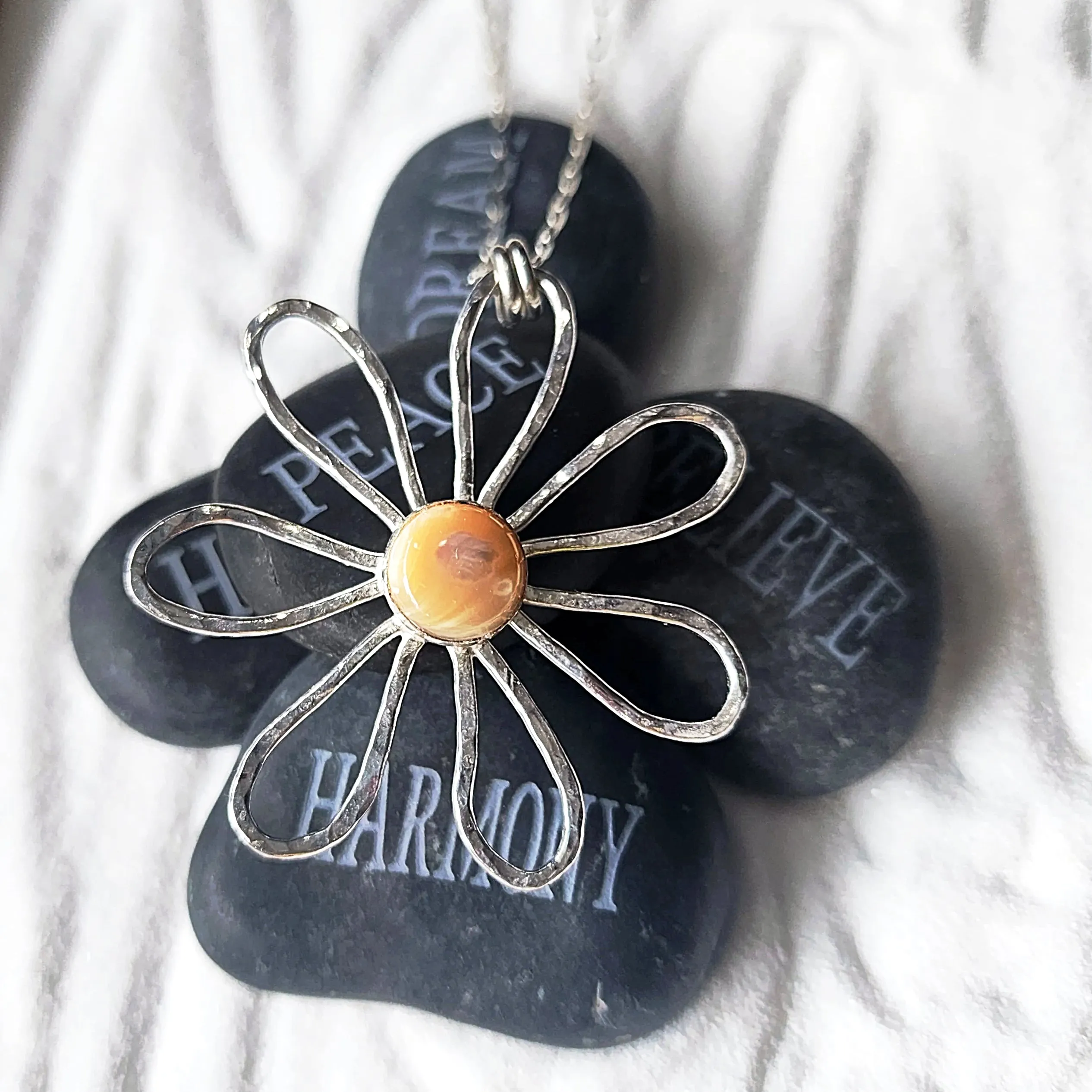 Handmade Sterling Silver Flower Pendant with Mother of Pearl – Nature-Inspired Jewelry