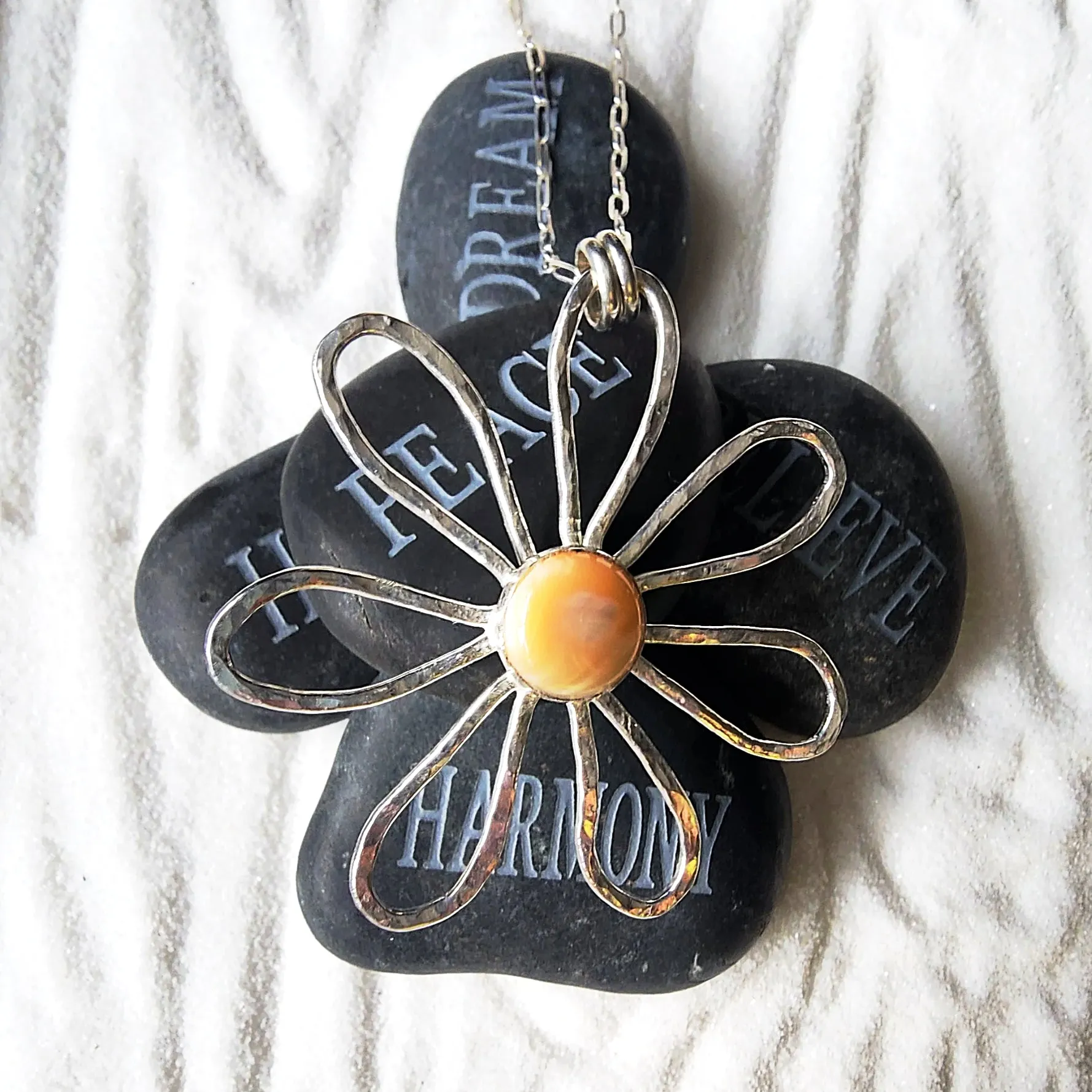 Handmade Sterling Silver Flower Pendant with Mother of Pearl – Nature-Inspired Jewelry