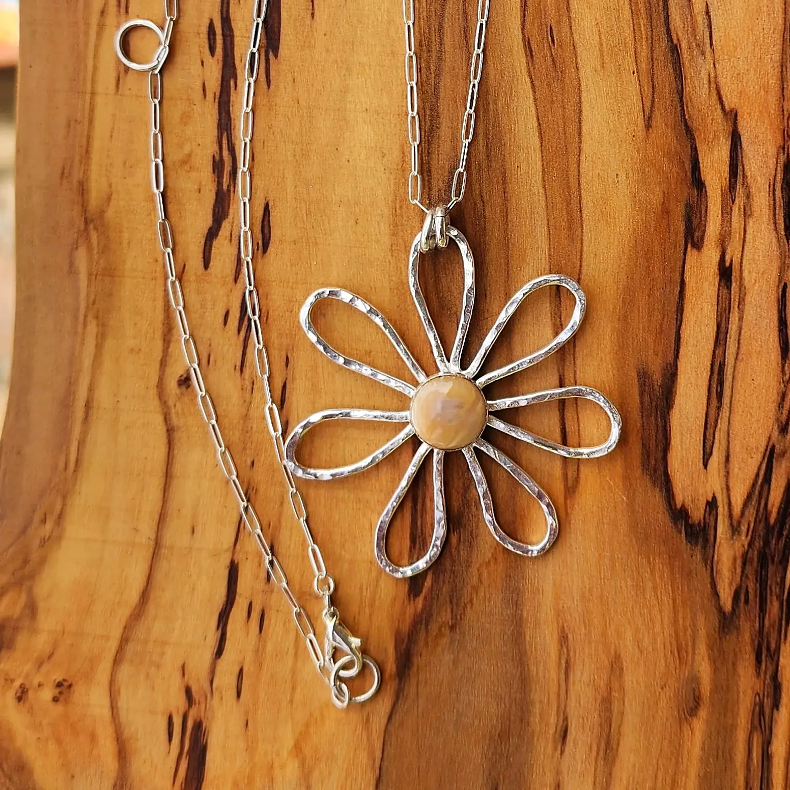 Handmade Sterling Silver Flower Pendant with Mother of Pearl – Nature-Inspired Jewelry
