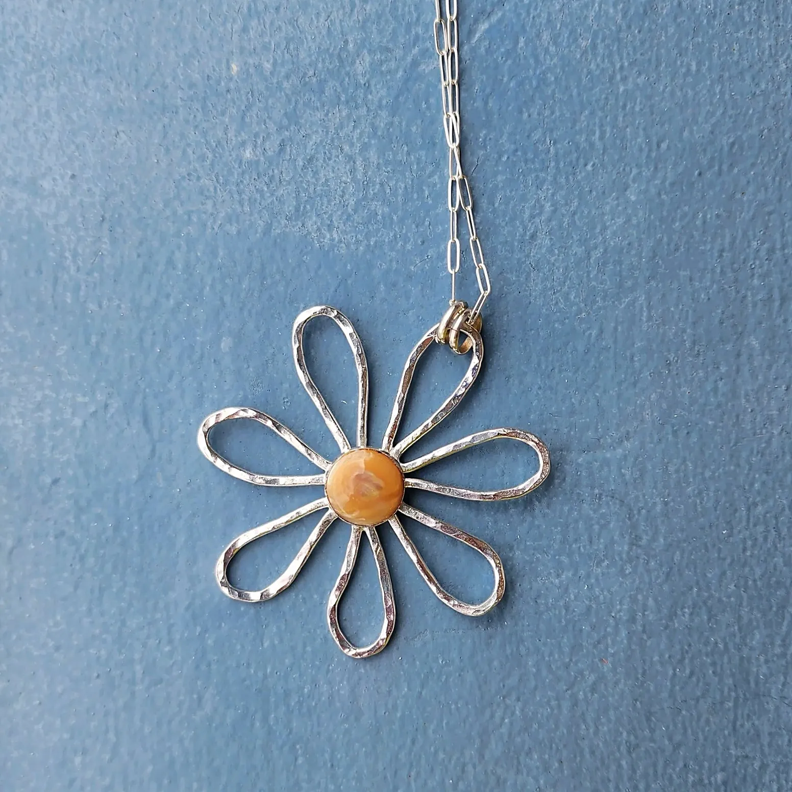 Handmade Sterling Silver Flower Pendant with Mother of Pearl – Nature-Inspired Jewelry